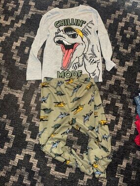Kids Olive Green Dinosaur Pajama set